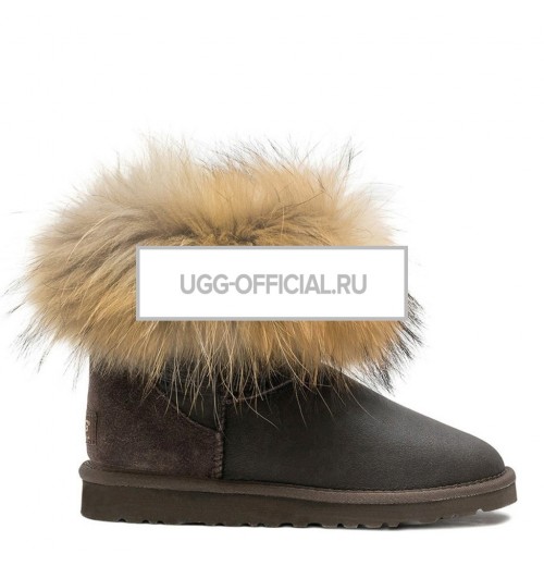 UGG Mini Fox Fur Metallic Chocolate